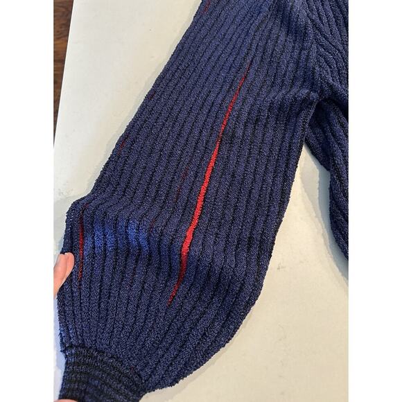 Vintage Brenda French Navy Blue Red Striped Pullover Sweater Artsy Hand Loomed - Picture 12 of 12